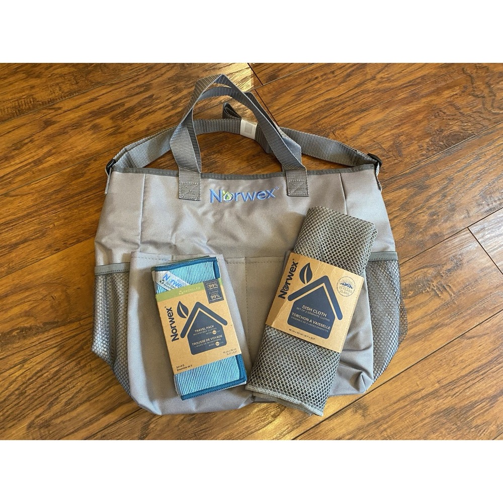 NEW Consultant Bundle Norwex Mini Microfiber Travel Pack Dish Cloth Tote Bag